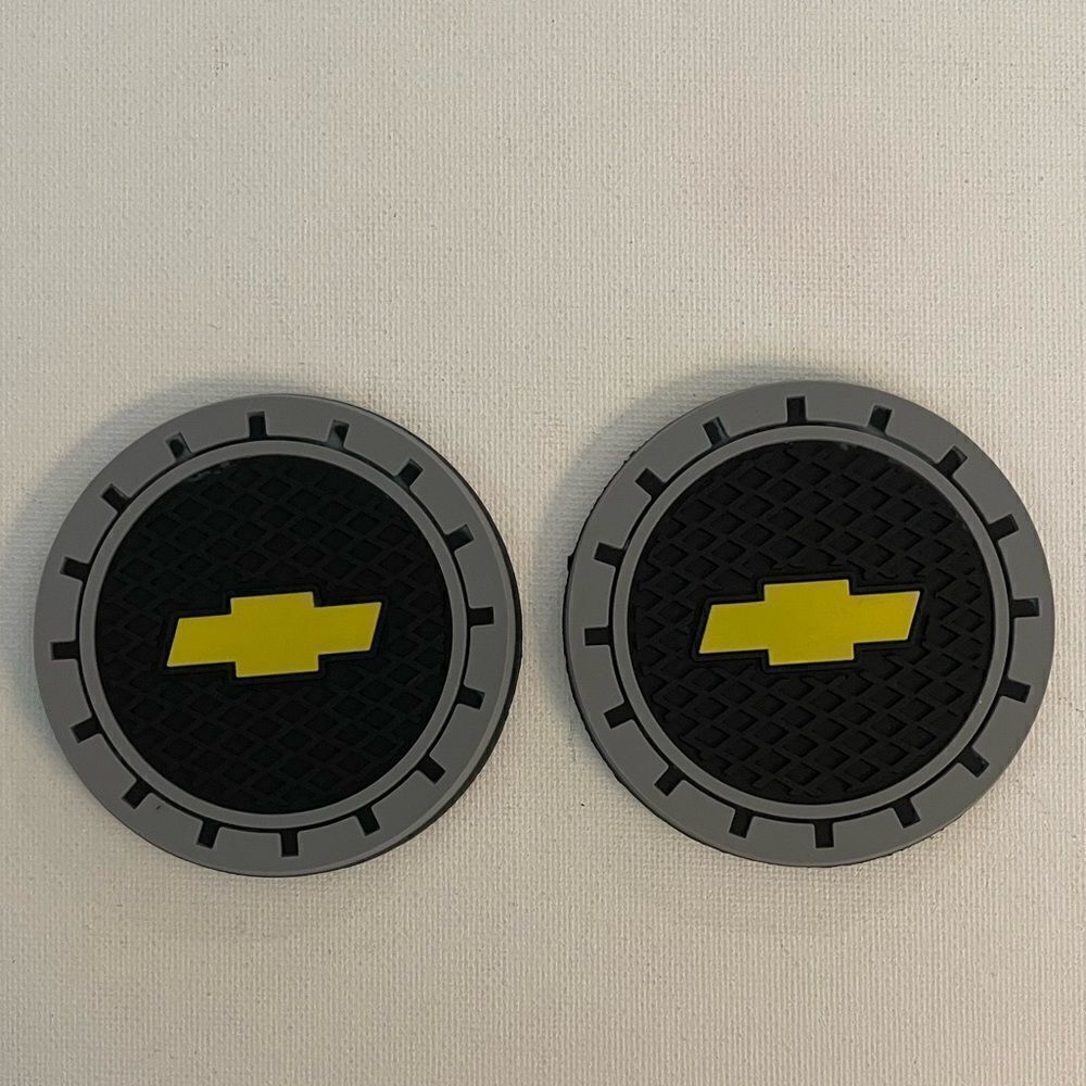 Chevrolet Car Cup Holder Coasters with Bow tie logo set of 2 NWT